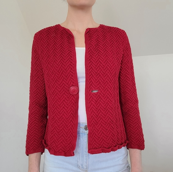 Vintage - Red cotton knit cardigan/Sweater - Picture 6 of 14